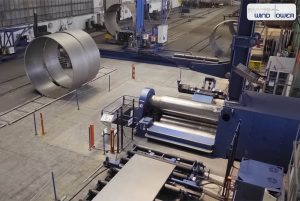 Faccin: blue plate rolling machines producing a rolled can wind tower controlled by a CNC Siemens